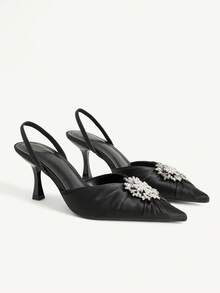 CUCCOO CHICEST Giày cao gót mũi nhọn đính đá sang trọng cho nữ - màu đen - Xem 1