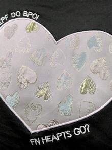 Resyla 心形刺绣设计简约女士常规短袖圆领T恤，送朋友的礼物 - 黑色 - 查看 3