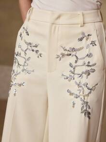 MOTF PREMIUM WOMEN'S EMBROIDERED DRAPE EFFECT SUIT PANTS - Beige - View 2