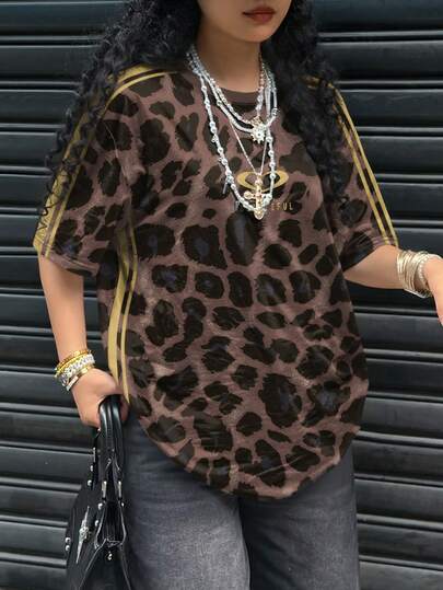 Rovax Vintage Wild, Street Fashion, Classic Leopard Print, Women Loose Short Sleeve T-Shirt