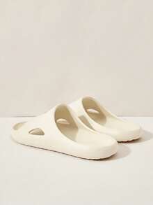 Cuccoo Women's Beige Plastic Slippers, Non-Slip, Comfortable Open Toe, Flat, Minimalist, Unisex, Suitable For Home, Bathroom, Daily, Vacation, Beach, Gym Valentine's Day - White - View 4