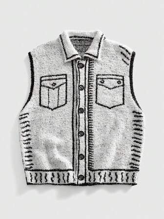 Gilet casual a maglia monopetto con tasche da uomo