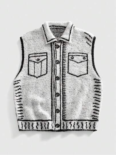 Gilet casual a maglia monopetto con tasche da uomo