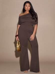 SHEIN BAE Spring And Summer Long Sleeve Jumpsuit Brown Pleated Jumpsuit Sexy Slim Plus Size Jumpsuit - Brown - View 4