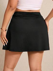 Elaquor 大码纯色高腰休闲百搭铅笔裙 - 黑色 - 查看 2