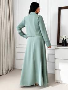 SHEIN Women Two Pieces Tie Detailed Blazer And Skirt Suit Sets - Mint Green - View 2