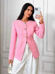 EURMUSE Women's Elegant Single-Breasted Blazer Jacket For Commuting, Autumn - Rusty Rose - View 4