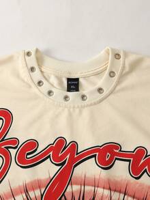ROMWE MEN Street Life Camiseta de tirantes holgada con estampado de ojetes metálicos para hombre - Albaricoque - Ver 2