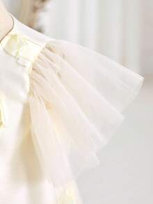 SHEIN Elegant & Cute Apricot Floral Organza Short Sleeve Dress - Multicolor - View 8