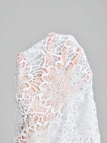 Ontre Women's Ivory White Textured Lace Blouse,Summer Elegant Tea Party Sheer Fabric,Loose Dropped Shoulder Long Sleeve,Relaxed Fit Modern Urban Office Wear - White - View 9