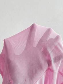 SHEIN BAE 女款無肩帶透視連身衣，淺粉色，夏季，70年代風，夜生活，派對，純黑色音樂節穿搭，音樂節、演唱會、度假、日常 - 淺粉色 - 查看 7