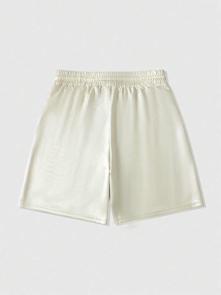 ROMWE MEN Goth 男士弹力腰带休闲时尚夏季百搭短裤 - 杏色 - 查看 2