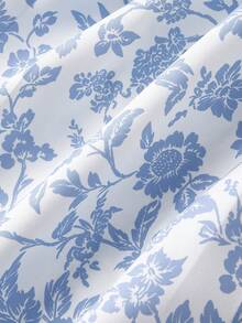 SHEIN MOD 蓝白印花翻领纽扣前襟收腰中长连衣裙 - 藍白色 - 查看 4