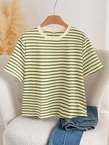 CosyJoli Plus Size French Style Hollow-Out Bow Knit Sweater, Going Out Tops - Green - View 2