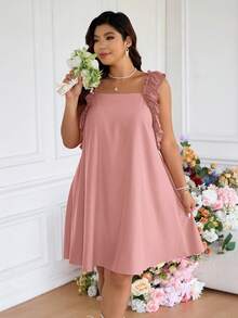 SHEIN Frenchy Plus Size Summer Elegant Ruffle Patchwork Women Dress, Suitable For Beach Vacation, Wedding Season, Date, Dresses, Spring Clothing - Dusty Pink - View 4