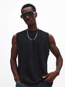SUMWON Camiseta de tirantes esencial de algodón con cuello redondo, ajuste regular, prenda básica de verano casual - Negro - Ver 1