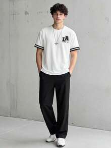 Vacaura Teen Boy Summer Casual Set Short Sleeve Letter Print Tee And Pants With Drawstring Waistband - White - View 2