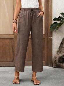 EMERY ROSE Quần nữ màu trơn, túi chéo, kiểu dáng thường ngày. - Cà phê nâu - Xem 5