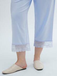 LUVLETTE Super Soft TENCEL™ Modal Lace Insert Long Women Airy Pajama Set Lounge Sets For Women Sky Blue Lingerie - Baby Blue - View 3