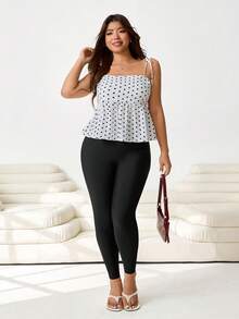 Solflare 2026Plus Size Fashion Casual Solid Color Slant Pocket Skinny Pants - Black - View 4