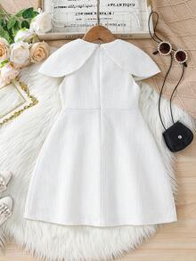 SHEIN 少女编织休闲二合一连衣裙 女童白色连衣裙 儿童提花连衣裙 女童白色蝴蝶结连衣裙 女童优雅白色连衣裙 女童翻领连衣裙 - 白色 - 查看 2