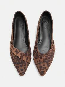 CUCCOO CURVES Women's Pointed Toe Wide Fit Flat Loafers, Solid Color, Suitable For All Seasons, Daily & Work Wear Spring Shoes Spring Break Easter Valentine's Day - leopard print - View 2