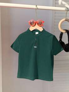男宝宝休闲可爱百搭红色翻领短袖上衣，适合生日派对、晚宴、演出、婚礼、迎婴派对、满月庆祝和周岁生日等场合。 - 綠色 - 查看 6