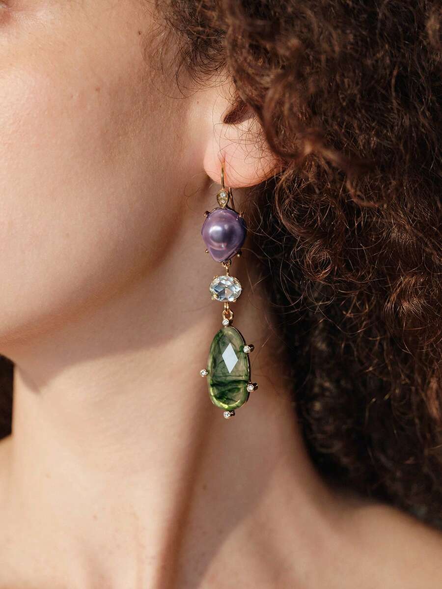 Opalesca 女士耳环，珍珠/水晶，18K镀金，适合夏季/海滩/舞会/派对/假日/度假、订婚/结婚/承诺等场合，送给妈妈/女士/女孩/母亲 - 彩色 - 查看 1