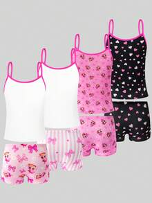 SHEIN 4件套女童简约纯色无钢圈吊带背心和舒适平角内裤套装 - 彩色 - 查看 2