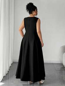 Elenzga Vestido de mujer de talla grande de unicolor con diseño de moneda vintage de doble botonadura, adecuado para volver a la escuela, graduación, San Valentín, festival de música, Día de la Madre, Halloween, Acción de Gracias, Pascua, Día Nacional, baile de graduación, cita, temporada de bodas, excursión al aire libre - Negro - Ver 2