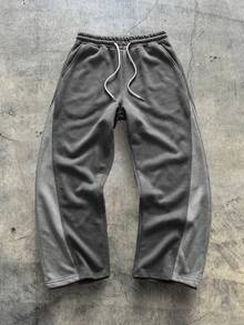 AXEPEAK 男士休闲宽松套头连帽衫套装，撞色拼接，春秋季 - 灰色 - 查看 9