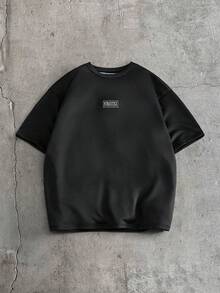 AXEPEAK Men's Loose Dropped Shoulder Knit Casual T-Shirt, Suitable For Everyday Wear - Black - View 2