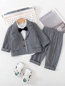 Bộ đồ vest Houndstooth 2 món cho bé trai - Áo khoác ve áo cài một hàng khuy + Quần dài cùng màu, Phong cách Anh cổ điển, Thích hợp cho tiệc sinh nhật, lễ cưới, lễ rửa tội, năm mới, trang phục trẻ em, quần áo bé trai, bộ đồ bé trai, bộ đồ bé trai, bộ đồ bé trai - Xám - Xem 7