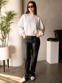 Andrea Bello 宽松廓形短款卫衣，长袖，宽松版型，适合返校季、秋冬季、圣诞节等各种场合，可爱休闲，日常百搭，Y2K街头风运动套装 - 淺灰色 - 查看 1