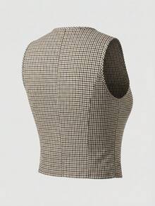 Pariaura Women's Plaid Double-Breasted Casual Lightweight Vest - Multicolor - View 2