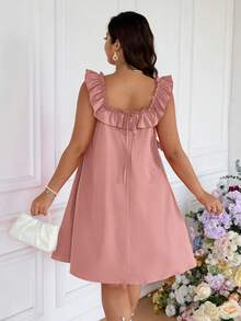 SHEIN Frenchy Plus Size Summer Elegant Ruffle Patchwork Women Dress, Suitable For Beach Vacation, Wedding Season, Date, Dresses, Spring Clothing - Dusty Pink - View 2