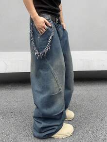 Manfinity EMRG Jeans de mezclilla casuales y holgados con bolsillo para hombres - Azul lavado medio - Ver 5