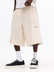 SUMWON Pantaloni scurți croiți cu șnur, talie largă, croială relaxată, stil Bermuda din denim, lungime genunchi, vară, casual - Caisă - Vizualizare 6