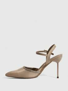 CUCCOO SZL Pantofi cu toc înalt, eleganți, de culoare caisă, cu vârful ascuțit, decorați cu strasuri, cu vârful ascuțit, din piele lăcuită, sexy, versatili, cu bareta la gleznă, pantofi la modă cu toc stiletto, sexy, atrăgători pentru petreceri, potriviți pentru birou, exterior, nuntă, gală, petrecere, primăvară, Paște - Caisă - Vizualizare 8