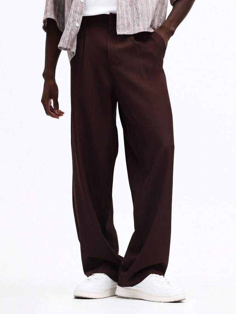 SUMWON Herren Plissee Weites Bein Formelle Gerade Passform Anzughose mit sauberem Taillendesign, klassische professionelle Business Hose