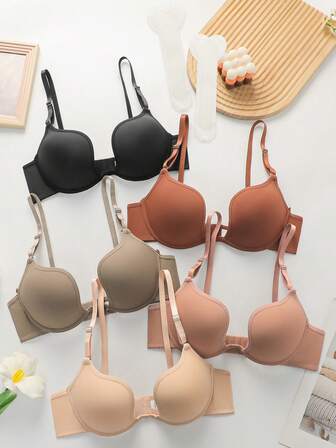 DesireSculpt 5件/套 纯色钢圈细肩带文胸