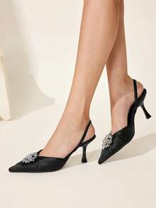 CUCCOO CHICEST Giày cao gót mũi nhọn đính đá sang trọng cho nữ - màu đen - Xem 5