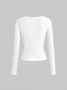 ROMWE Grunge Punk Y3K Virgin Mary Cyber Symbol Flocked Print Slim Fit Long Sleeve T-Shirt Top For Women - White - View 8