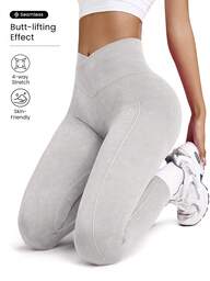 Core Rhythm Mallas de yoga con alta elasticidad y cintura cruzada, con acabado cepillado para ejercicios deportivos