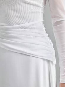 Ontre 女士网纱透视拼接露肩上衣，百搭实用，适合都市通勤、商务休闲、约会、度假、婚礼等场合。 - 白色 - 查看 6