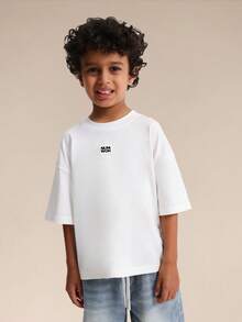 SUMWON Boys Oversized Crew Neck T Shirt With Star Logo Print Summer Casual Cotton Top - White - View 1