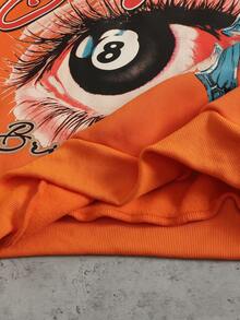 ROMWE MEN Street Life Spring Casual Graphic Men'S Letter & Eye Print Long Sleeve Hoodie And Drawstring Waist Sweatpants Casual Suit - Orange - View 5