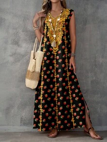 EMERY ROSE Women's Udan Rose Floral Print Dress, Suitable For Spring And Summer Turkish Dress Luxury Dress For Women Mediterranean Style Clothes Boho Maxi Dress Women - Multicolor - View 5