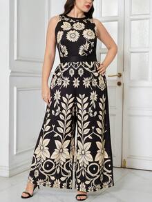 Ellevyn Große Größen Sommer Lässig Jumpsuit mit Blume Muster ohne Ärmel - Verschiedenfarbig - Übersicht 6