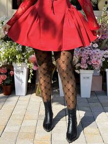 GalTyme Quần legging lưới xuyên thấu gợi cảm, co giãn, cỡ lớn, in hình trái tim, thích hợp cho ngày Valentine. - màu đen - Xem 7